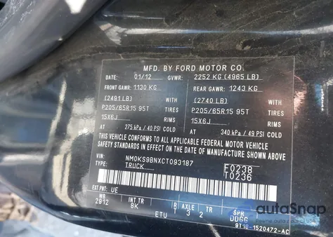 2012 Ford Transit Connect Xlt from USA, damaged, VIN NM0KS9BNXCT093187